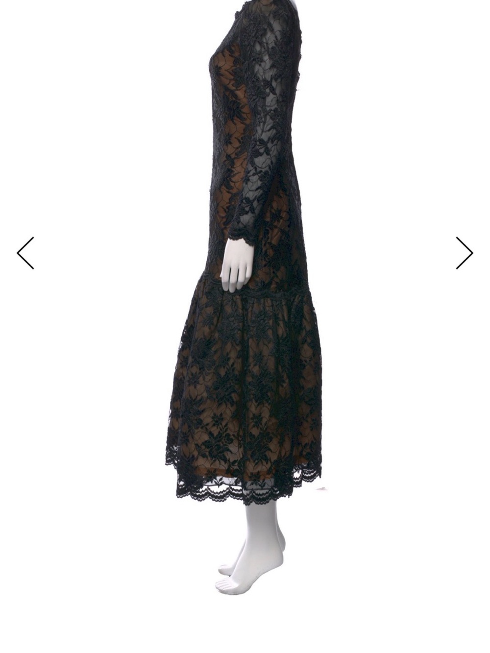 Victor Costa Black Lace Overlay Long-Sleeve Tea-Length Dress - Picture 2 of 3
